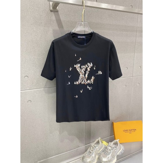 Louis Vuitton pure cotton latest fabric (highest version) with logo pattern, fashionable and simple trendy short-sleeved shirt